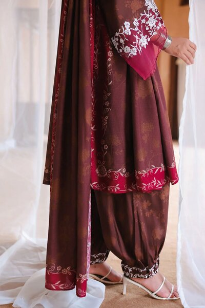 Cross Stitch Unstitched Embroidered Cotton Satin 3 Piece Suit CS26UCS Sepia Bloom - Winter Collection