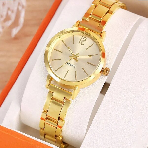 Shein - 1pc Roman Graduated Steel Strap Women's Watch - Gold