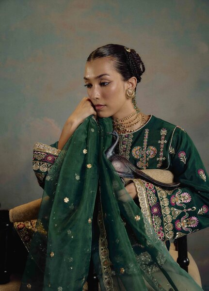 Kamiar Rokni Unstitched Embroidered Raw Silk 3 Piece Suit KR26UF Marvi - Festive Collection