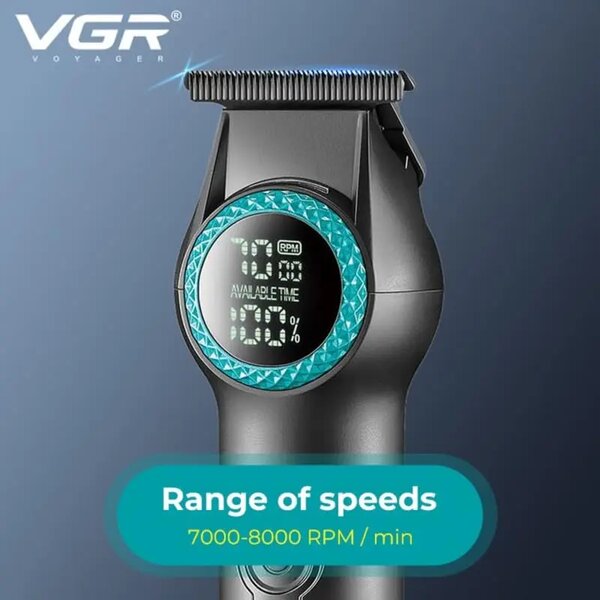 VGR - Ultra-Premium Zero Gapped Professional 8000 Rpm 2 Speed Hair Trimmer Ceramic & Powder Metallurgic Blade Digital Display 2000Mah Lithium Battery Cord/Cordless