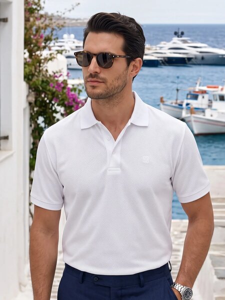 White Textured Popcorn Polo T-Shirt (POLO-1236)