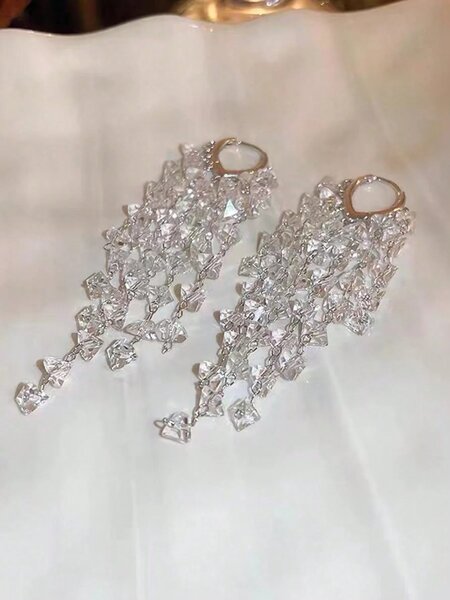 Shein - 1 Pair Minimalist Elegant Vintage Long Tassel Heart Shaped Hoop Earrings