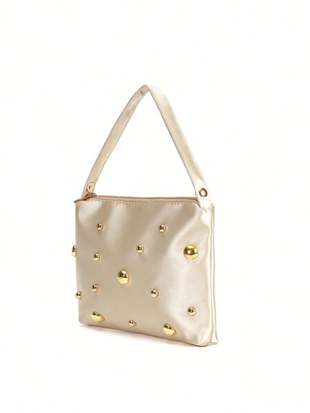 Shein - Bae Plain Elegant Fashion Minimalist Satin Pearl Magnetic Triangular Handbag