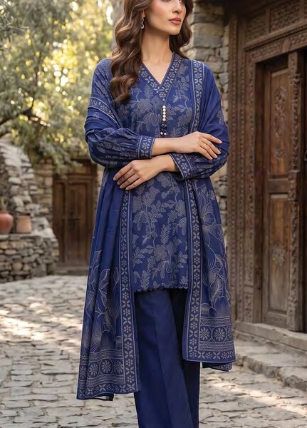 Lakhany Unstitched Printed Pashmina 3 Piece Suit LSM26UP LG-IZ-0834-C - Casual Collection