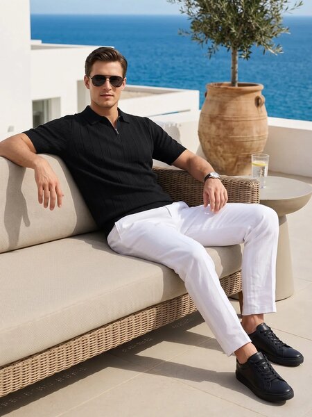 Black Knitted Zipper Polo (SKZP-071)