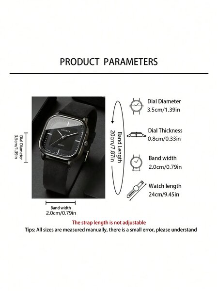 Shein - 3Pcs/Set Minimalist Business Men'S Black Watch Set